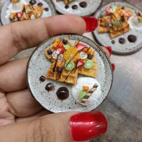 Belgian Waffle With Fruit Icecream Miniature Food Magnet