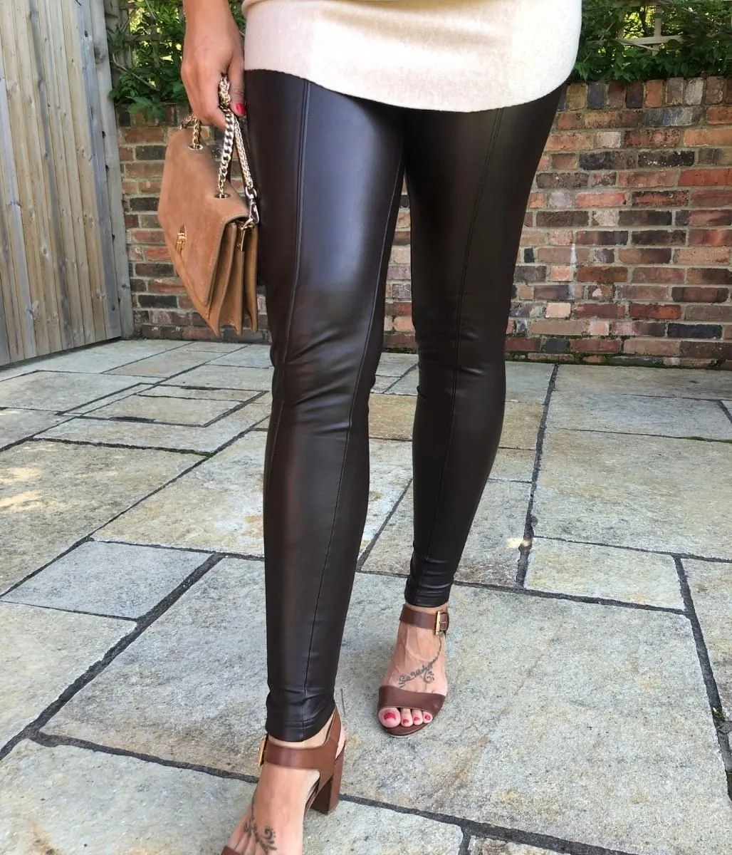 Brown Leather Look Leggings