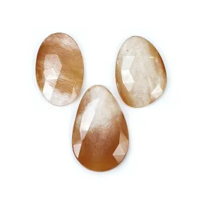 BROWN RUTILE Quartz Gemstone Rose Cut : 52.50cts Natural Untreated Unheated Rutile Uneven Shape 31*20mm - 28*18mm 3pcs (With Video)