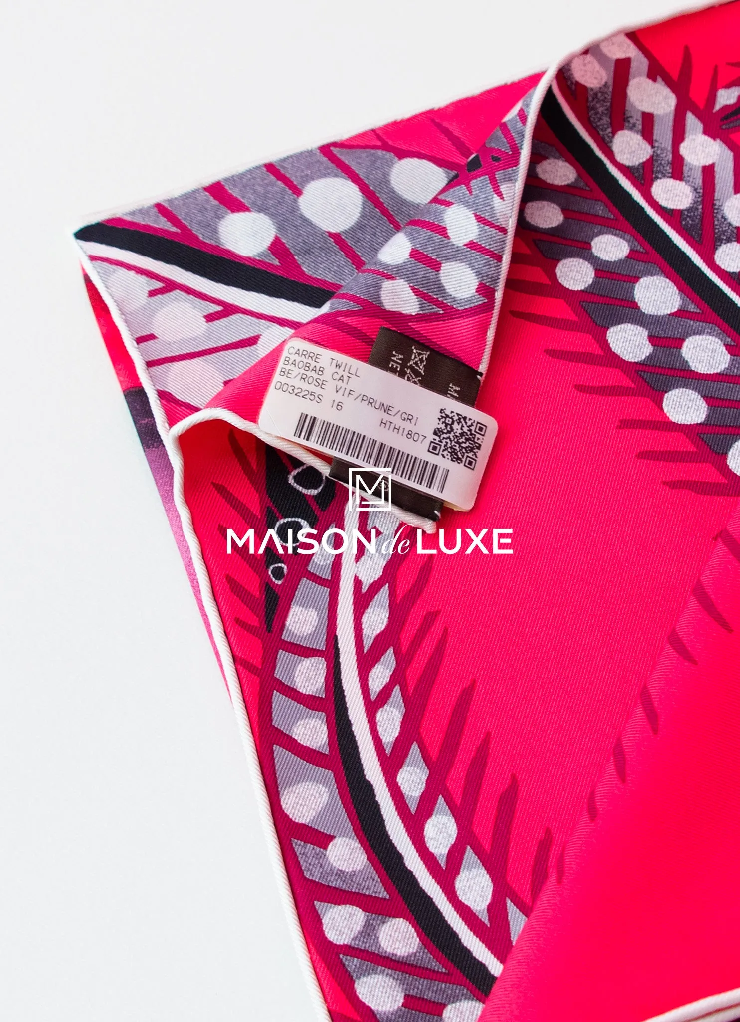 Hermes "Baobab Cat" Fuchsia Twill Silk 90 cm Scarf