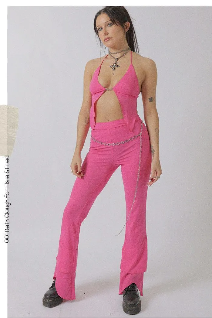 Ikon/Diva Halter Neck Tie Back Top in Hot Pink